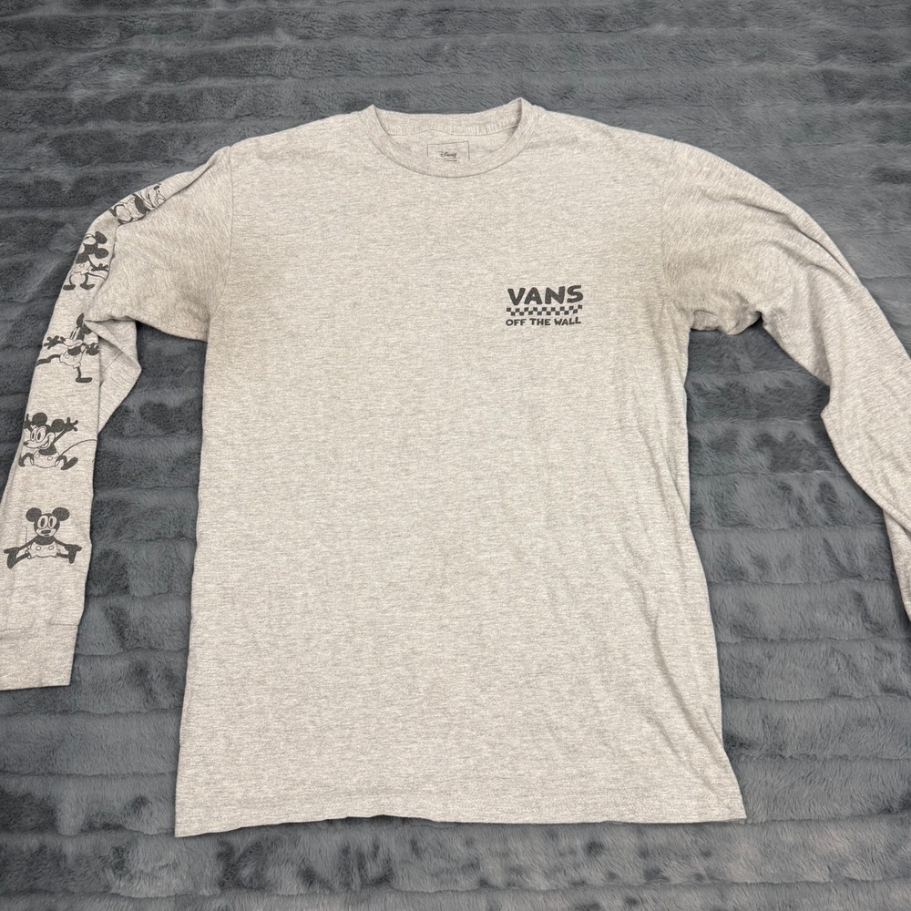 Vans x Disney Mickey Mouse Long Sleeve Shirt Mens Small Gray Graphic Skate Tee